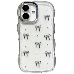 【新品】 QLTYPRI ケース iPhone 17 用 ケース クリア ウェーブTPU波状のバンパー シルバー ミニリボン おしゃれ 可愛 韓国 透明 滑り止め 耐衝撃 スマホケース 立体 りぼん装飾 きらきら カバー アイフォン17 対応 ワイヤレス充電対