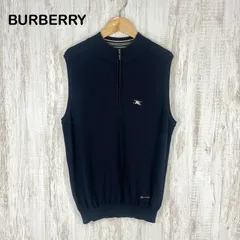 BURBERRY GOLF バーバリーゴルフ ホース ロゴ刺繍 ハーフジップアップ ニット ベスト ネイビー メンズ ノースリーブ トップスのサムネイル