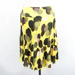 カールラガーフェルド KARL LAGERFELD スカート ボトムス ひざ丈 フレア プリーツ加工 総柄 40 イエロー ※EKM