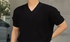 メンズ Vネック 半袖 Tシャツ ブラック