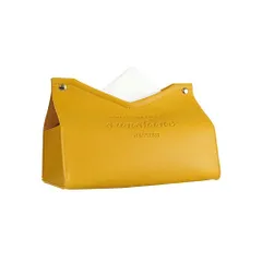 北欧デザイン カバー ティッシュボックス PUレザー おしゃれ ソフトパック用 インテリア 隙間 ティッシュケース 収納ケース 洗面所収納 (イエロー)