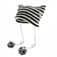 [Karsaer] 猫耳ニット帽 レディース 秋冬 サブカル系 猫耳 帽子 ビーニーハット ニットキャップ 防寒 かわいい帽子 ポンポン 伸縮性 可愛カッコ ファッション 地雷系飾りG0154