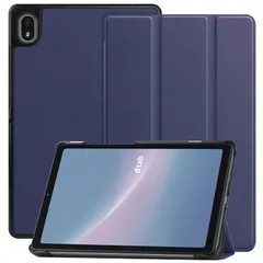 新品 【PCATEC】docomo dtab Compact d-52C 8.4inch 用レザーケース 三つ折 カバー 薄型 軽量型 スタンド機能 PUレザーケース (ネイビーブルー)