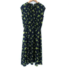 クチュールブローチ COUTURE BROOCH ワンピース ロング丈 ノースリーブ 花柄 38 M マルチカラー 紺 ネイビー 黄 イエロー /SM12