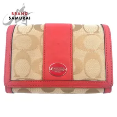 美品 COACH コーチ シグネチャー ベージュ ピンク キャンバス/レザー 二つ折り財布 折り財布 コンパクトウォレット レディース 600281【中古】