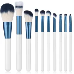 SHELWIN メイクブラシ セット 10本 メイク筆 パウダーブラシ チークブラシ アイシャドウブラシ敏感肌適用メイクブラシ PU皮革収納ポーチ付き 素敵な贈り物 (ホワイト+ブルー) 1