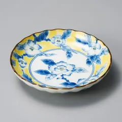 黄彩花紋菊形４.０皿