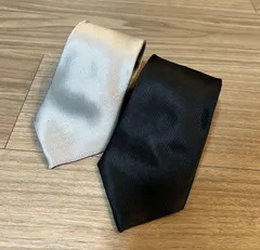 【訳あり】 ネクタイ 2本セット シルバー 黒 フォーマル 冠婚葬祭 結婚式 葬式 一部不良