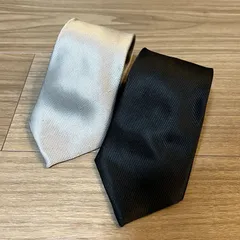 【訳あり】 ネクタイ 2本セット シルバー 黒 フォーマル 冠婚葬祭 結婚式 葬式 一部繊維のヨレあり