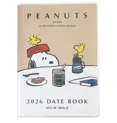 スクエア スヌーピー 手帳 2026年 A6 マンスリー 茶 16PD-1S (2025年10月始まり)