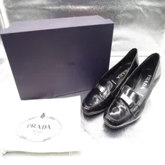 PRADA プラダ パンプス 36 ブラック ロゴ プレート エナメル ローファーパンプス 箱あり 袋付き 23㎝