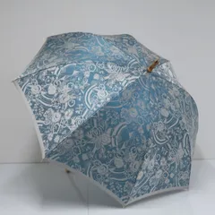 晴雨兼用傘 槇田商店 USED品 ジャガード kirie 更紗 高級 ジャンプ 槙田商店 レイクブルー 寒竹手元 60cm S2962
