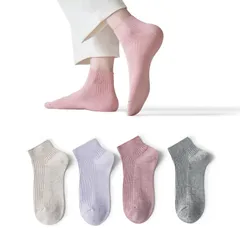 抗菌防臭 脱げ対策 4足セット アンクル丈 カバー くるぶしソックス スニーカーソックス 春 綿95％ 夏 秋 レディース 冬 薄手 靴下 黒色 22cm-24cm [ＦＡＭＯＯ] CGF963