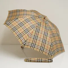 折りたたみ傘 BURBERRY バーバリー USED美品 高級傘 バーバリーチェック 定番柄 ベージュ 希少 折傘 55cm FS9090 