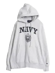 00s チャンピオン オリジナル リバースウィーブ US NAVY プリント スウェット パーカー メンズ L 古着 オールド トレーナー 軍物 USN 杢灰