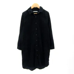 アーバンリサーチ ドアーズ URBAN RESEARCH DOORS コーデュロイシャツワンピース ミモレ丈 スキッパーカラー 長袖 無地 ONE 紺 ネイビー /SY42