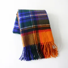 美品 希少 ジョンストンズ Johnstons of Elgin ユナイテッドアローズ別注 大判 チェック カシミヤストール＼オレンジ【2400014829679】