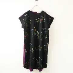 美品 スーパーハッカ SUPER HAKKA フラワー刺繍切替チェックワンピース＼ブラックxボルドー 花柄 ドレス ギャザー【2400014825756】