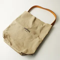テンベア TEMBEA レザーハンドル バゲットトートバッグ＼ベージュ ロゴ キャンバス【2400014825534】