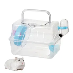 HAPPY SUGAR ハムスター キャリーケース 給水機付き 小動物 キャリーバッグ お出かけ ケージ 持ち運び ペットバッグ 外出用 移動用 透明 軽量 (ブルー)のサムネイル