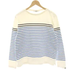 エーグル AIGLE カットソー Tシャツ S 白 ホワイト 水色 ライトブルー ボーダー 長袖 /HN