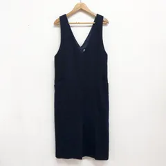 グリーンレーベルリラクシング 圧縮ウール Iラインジャンパースカート ワンピース Vネック ミモレ丈 ネイビー FREE