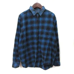 ユニクロ UNIQLO シャツ チェック 長袖 M 紺 ネイビー 黒 ブラック /YI ●RY