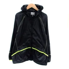 アディダス adidas スポーツウェア ウィンドブレーカー パーカー ジャケット ミドル丈 M 黒 ブラック ネオングリーン /HO39