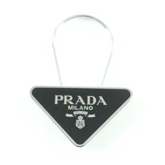 極美品★PRADA プラダ 2PS395 NERO トライアングルロゴ キーリング キーホルダー 箱付き イタリア製 レディース