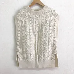 ビューティ&ユース 5ゲージ ケーブルニットベスト サイドスリット アラン編み ウール100% ゆったりめ アイボリー FREE
