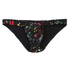 ビキニブリーフ メンズ ブリーフパンツ ローライズ 綿95% 立体縫製 フィット ストレッチ 透けにくい セクシー ペイント柄 大きいサイズ おしゃれ 黒 赤 青 e046