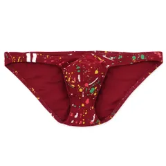 ビキニブリーフ メンズ ブリーフパンツ ローライズ 綿95% 立体縫製 フィット ストレッチ 透けにくい セクシー ペイント柄 大きいサイズ おしゃれ 黒 赤 青 e046
