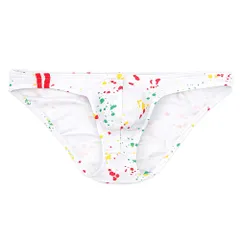 ビキニブリーフ メンズ ブリーフパンツ ローライズ 綿95% 立体縫製 フィット ストレッチ 透けにくい セクシー ペイント柄 大きいサイズ おしゃれ 黒 赤 青 e046