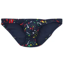 ビキニブリーフ メンズ ブリーフパンツ ローライズ 綿95% 立体縫製 フィット ストレッチ 透けにくい セクシー ペイント柄 大きいサイズ おしゃれ 黒 赤 青 e046