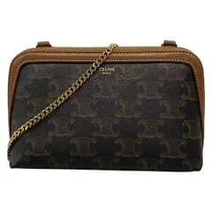 CELINE(セリーヌ) ショルダーバッグ チェーン クラッチ/トリオンフキャンバス 黒×ブラウン チェーンショルダー レザー