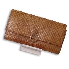 【希少】BOTTEGA VENETA ボッテガヴェネタ 長財布 ロングウォレット 茶 パイソン レザー フラップ サークルロゴ 二つ折り ユニセックス