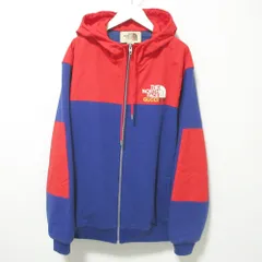 美品 21AW GUCCI グッチ×ノースフェイス ジップアップ切替パーカー ジャケット 671462 M レッド ネイビーブルー メンズ 古着 中古 USED