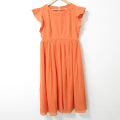 良品 FOXEY フォクシー Dress Jardin カットワーク刺繍 フレンチスリーブ ドレス ワンピース 44680 サイズ40 オレンジ レディース 古着 中古 USED