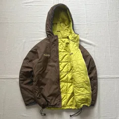 希少　archive　Columbia　コロンビア　リバーシブル　中綿マウンテンパーカー　ダスパーカ　キルティング　パファージャケット　裾ドローコード　ジップポケット　胸ロゴ刺繍　ブラウン×ライムイエロー　XS　テック　Y2K　Primaloft　Jacket