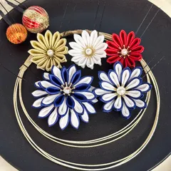 【特別価格】一点物/卒業式髪飾り 成人式髪飾り/ウエディング ヘッドパーツ 結婚式 色打掛 サテンつまみ細工 紺色