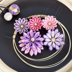 【特別価格】一点物/卒業式髪飾り 成人式髪飾り/ウエディング ヘッドパーツ 結婚式 色打掛 サテンつまみ細工 薄紫