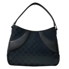 美品 GUCCI グッチ GGキャンバス レザー ハンドバッグ 113012 ブラック レディース 古着 中古 USED