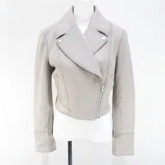 リエンダ rienda ライダースジャケット ショート丈 スエード調 S 灰系 グレー ジップアップ 裏地 無地