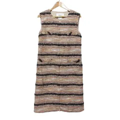 美品 24AW Rene ルネ TISSUE ジップアップ ツイード ノースリーブ ワンピース ドレス 6436680 サイズ36 ピンク ブラック レディース 古着 中古 USED