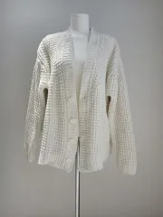 ザラ アイボリー ワッフル ニット カーディガン L サイズ