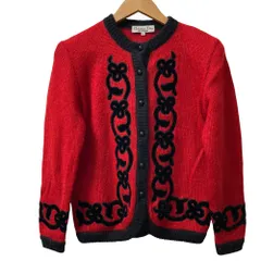 美品 Christian Dior クリスチャンディオール ヴィンテージ 配色パイピング カーディガン サイズM レッド レディース 古着 中古 USED