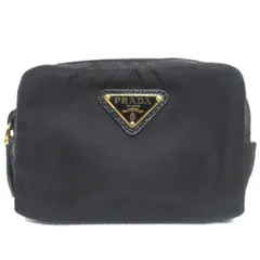良品 PRADA プラダ トライアングルロゴプレート リナイロンマイクロポーチ 1ND339 ブラック レディース 古着 中古 USED