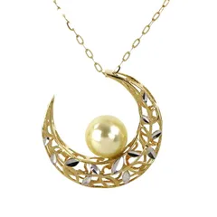 ゴールデンパール ネックレス 18金 K18YG リバーシブル ムーン 三日月 透かしデザイン 真珠 7.5mm 60cm ジュエリー アクトワン