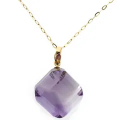 ネックレス 18k レディース アメジスト 15.00ct K18YG イエローゴールド 平アズキチェーン アジャスター付き 60cm 4.8g キューブ ジュエリー アクトワン
