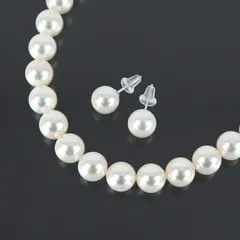 アコヤオーロラ花珠真珠 ネックレス&ピアス 二点セット ピンクグリーン系 43cm シルバー留め具 14k 14金 ホワイトゴールド 鑑別書付き アクトワン